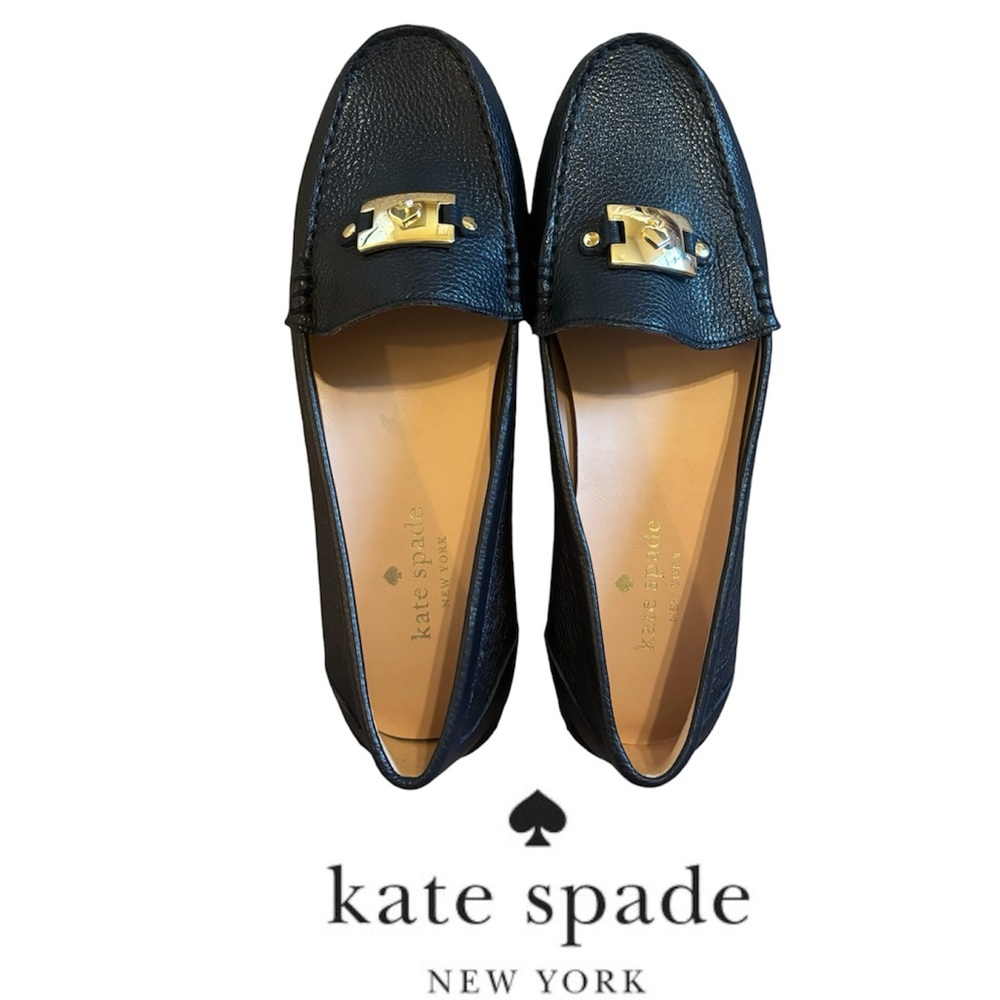kate spade Blue Leather Gold-Tone Bit Loafers